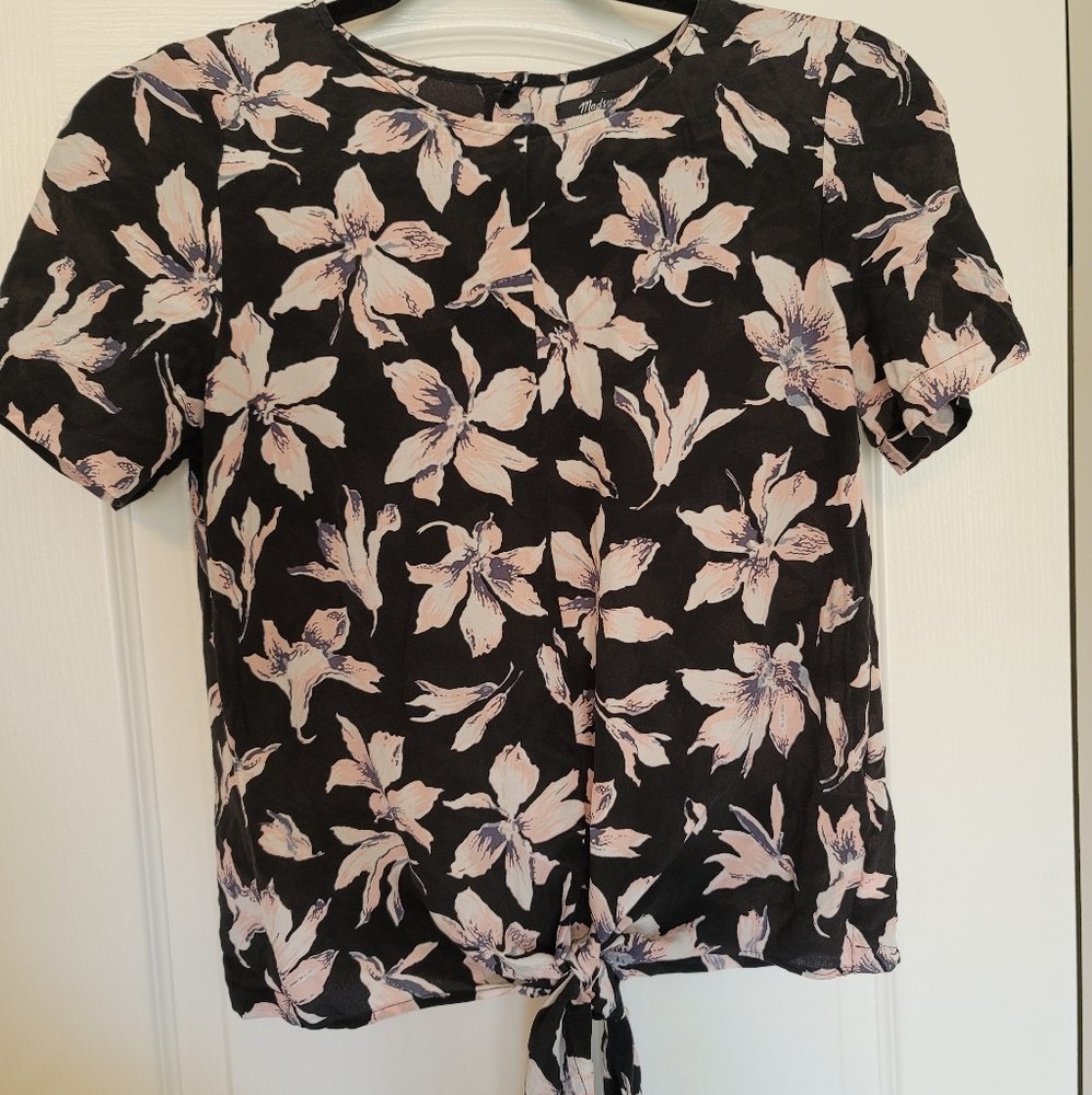 Madewell Silk Winter Orchid Floral Tie Front B